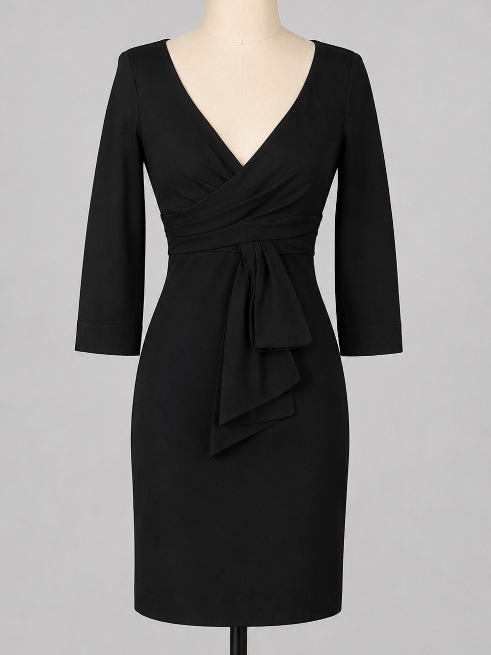 RED Valentino Black V-Neck Wrap & Bow Style 3/4 Sleeve Mini Dress Size Small